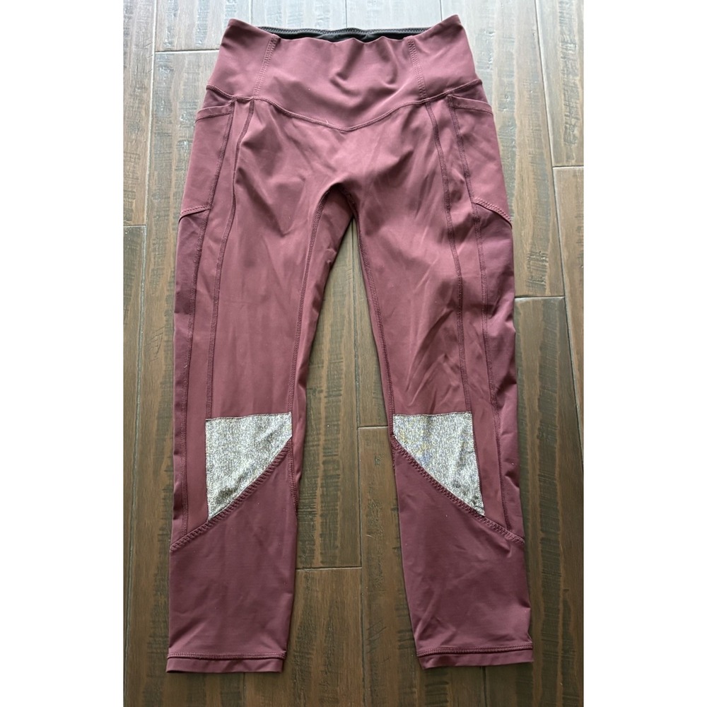Lululemon Pants Leggings 8 Yoga Cropped Maroon Gray Comfort Pockets